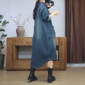 Front Pocket Large Size Long Denim Jacket