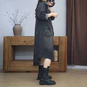 Front Pocket Large Size Long Denim Jacket