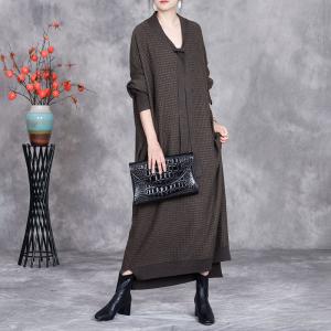 Neck Tie Loose Cashmere Midi Knitted Dress
