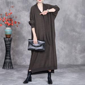 Neck Tie Loose Cashmere Midi Knitted Dress