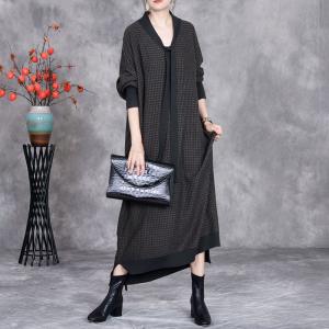 Neck Tie Loose Cashmere Midi Knitted Dress