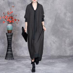 Neck Tie Loose Cashmere Midi Knitted Dress