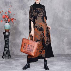 Abstract Patterned High Collar Sweater Dress