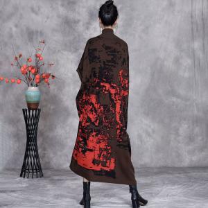 Abstract Patterned High Collar Sweater Dress