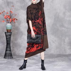 Abstract Patterned High Collar Sweater Dress