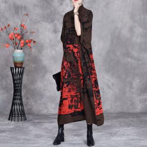 Abstract Patterned High Collar Sweater Dress