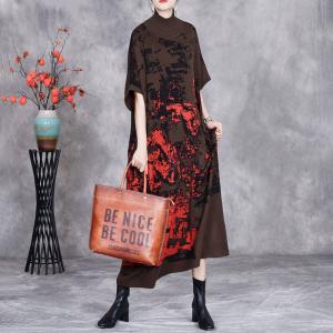 Abstract Patterned High Collar Sweater Dress