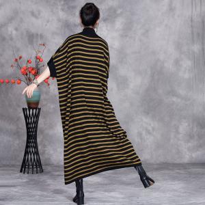 Half Sleeves Half Collar Striped Loose Jersey Dress