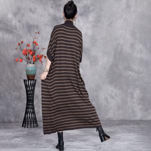 Half Sleeves Half Collar Striped Loose Jersey Dress