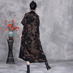 High Collar Flowers Printed Knitted Sweater Dress