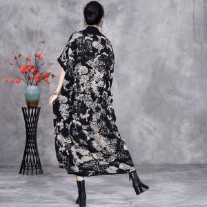 High Collar Flowers Printed Knitted Sweater Dress