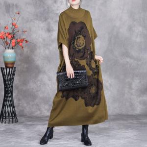Huge Flowers Half Sleeves Comfy Jersey Dress