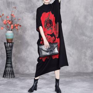 Huge Flowers Half Sleeves Comfy Jersey Dress