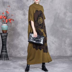 Huge Flowers Half Sleeves Comfy Jersey Dress
