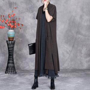 Short Sleeves Side Slit Cashmere Cardigan