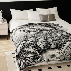Leaf Patterns Black and White Soft Blanket Throw