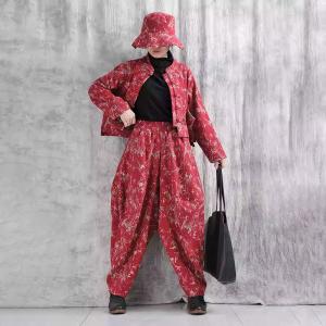 Eastern Fashion Frog Buttons Printed Red Jacket