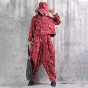 Eastern Fashion Frog Buttons Printed Red Jacket