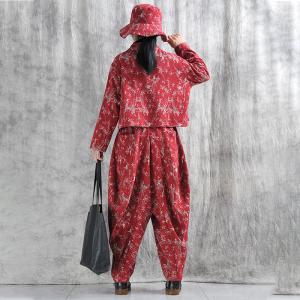 Eastern Fashion Frog Buttons Printed Red Jacket