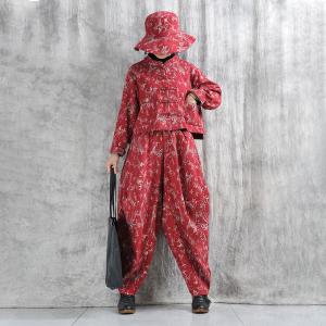 Eastern Fashion Frog Buttons Printed Red Jacket