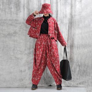 Eastern Fashion Frog Buttons Printed Red Jacket