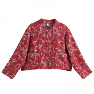 Eastern Fashion Frog Buttons Printed Red Jacket