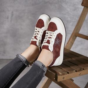 Star Patchwork Suede Leather Comfy Sneakers