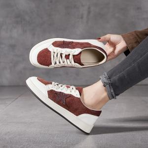 Star Patchwork Suede Leather Comfy Sneakers