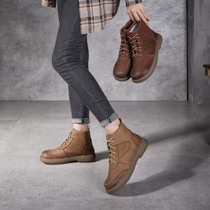 Lace Up Chunky Heels Leather Martin Boots for Women