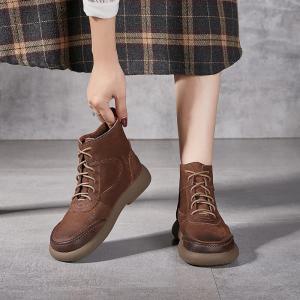 Lace Up Chunky Heels Leather Martin Boots for Women