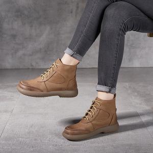 Lace Up Chunky Heels Leather Martin Boots for Women