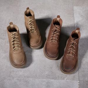 Lace Up Chunky Heels Leather Martin Boots for Women