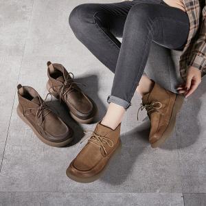 Classic Cowhide Platform Ankle Boots