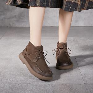 Classic Cowhide Platform Ankle Boots