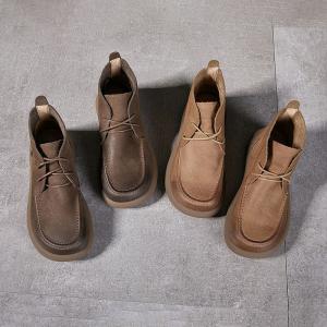 Classic Cowhide Platform Ankle Boots