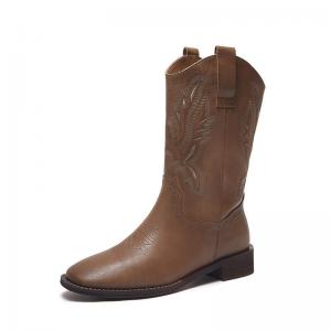 Pointed Toe Chunky Heels Mid-Calf Cowboy Boots