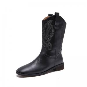 Pointed Toe Chunky Heels Mid-Calf Cowboy Boots
