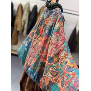 Vintage Bohemian Patchwork Jacket Ethnic Batwing Sleeve Padded Coat