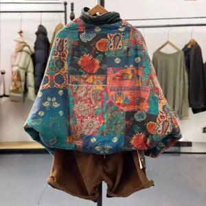 Vintage Bohemian Patchwork Jacket Ethnic Batwing Sleeve Padded Coat
