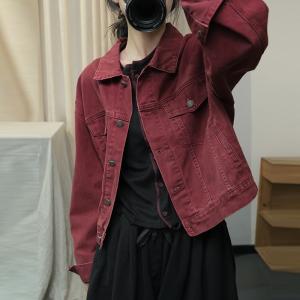 Korean Style Single Breasted Polo Collar Denim Jacket