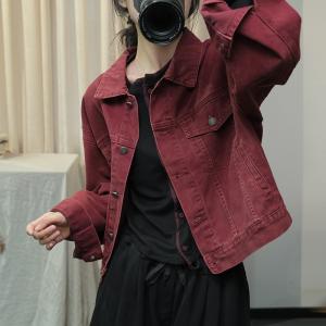 Korean Style Single Breasted Polo Collar Denim Jacket