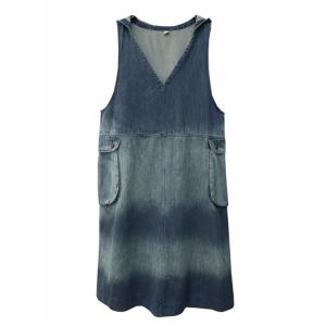 Color Fading C-Neck Sleeveless Hooded Jean Dress