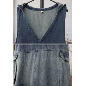 Color Fading C-Neck Sleeveless Hooded Jean Dress