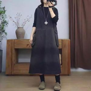 Color Fading C-Neck Sleeveless Hooded Jean Dress