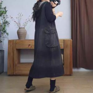 Color Fading C-Neck Sleeveless Hooded Jean Dress