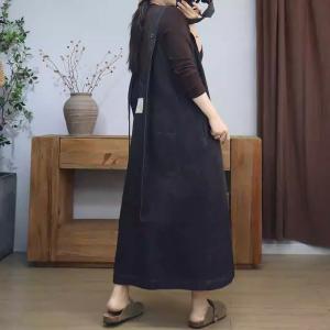 Long Straps V-Neck Loose A-Line Denim Dress