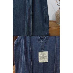 Long Straps V-Neck Loose A-Line Denim Dress