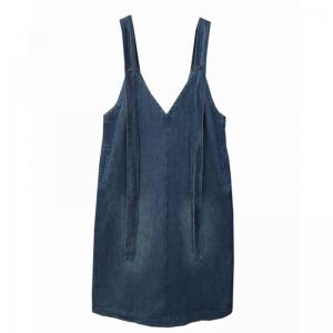 Long Straps V-Neck Loose A-Line Denim Dress