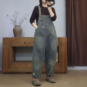 Floral Embroidery 90s Bib Overalls for Women