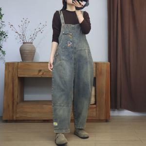 Floral Embroidery 90s Bib Overalls for Women